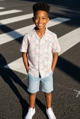 All in Motion Boys' Short Sleeve Button-Down Shirt Fireworks Print | XXL (16-18)